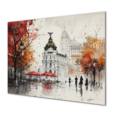 «Vibrant Madrid Streets In Autumn II - Cityscapes», impression murale en métal