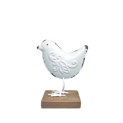 VIP Metal 7 in. White Bird with Stand Accent