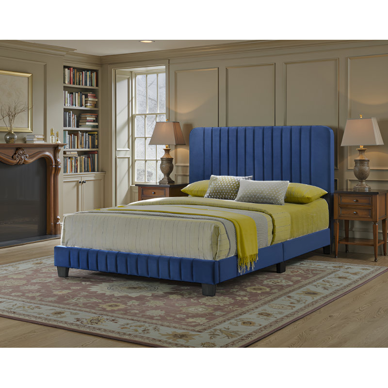 Lit double en velours bleu marine Valletta, Double, Marine
