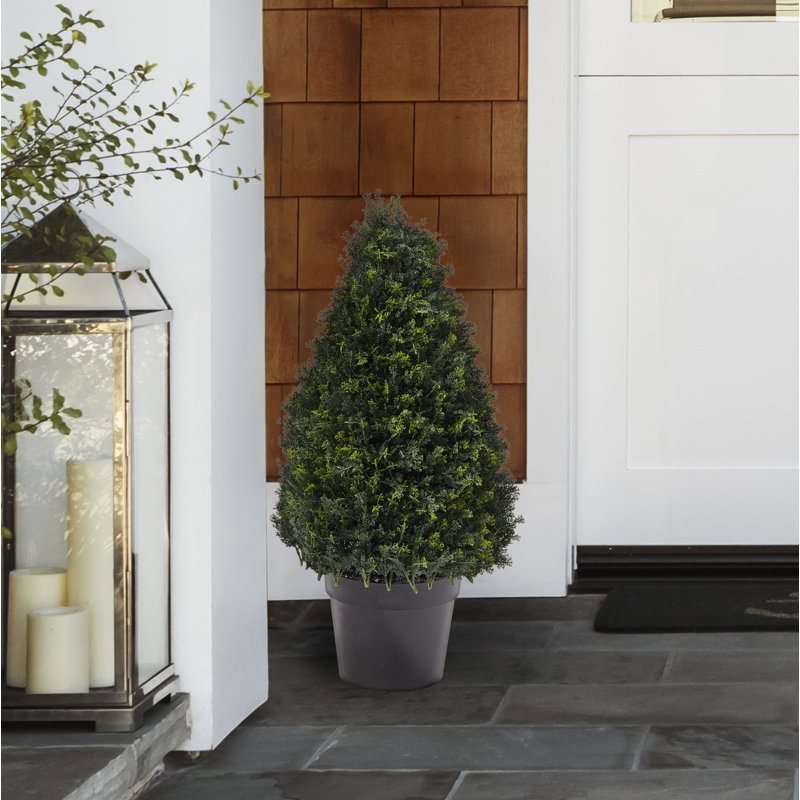 37" Green Silk and Plastic Outdoor Topiary Shrub
