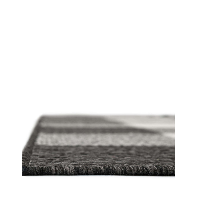 Tapis noir / blanc en polypropylène tissé à la machine Tatasha, Rectangle 6 pi 1 po x 9 pi