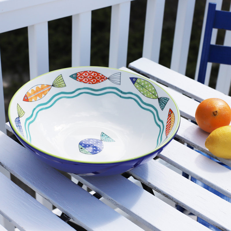 Colorful Ceramic Fish Pattern 13-Inch Serving Bowl