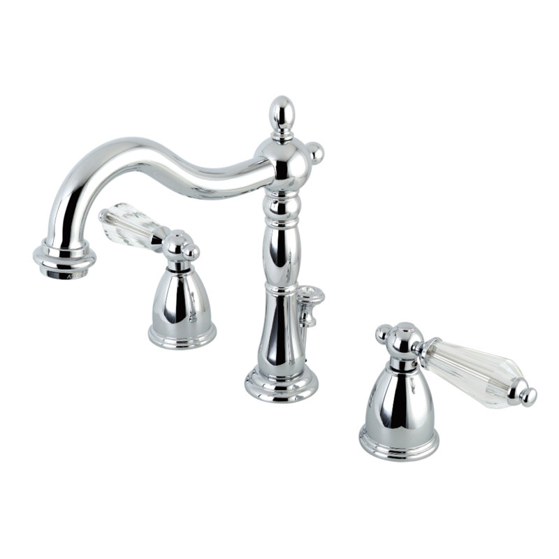 Kingston Brass Wilshire Two-Handle 3-Hole Deck Mount Widespread Bathroom Faucet with Pop-Up Drain, Chrome