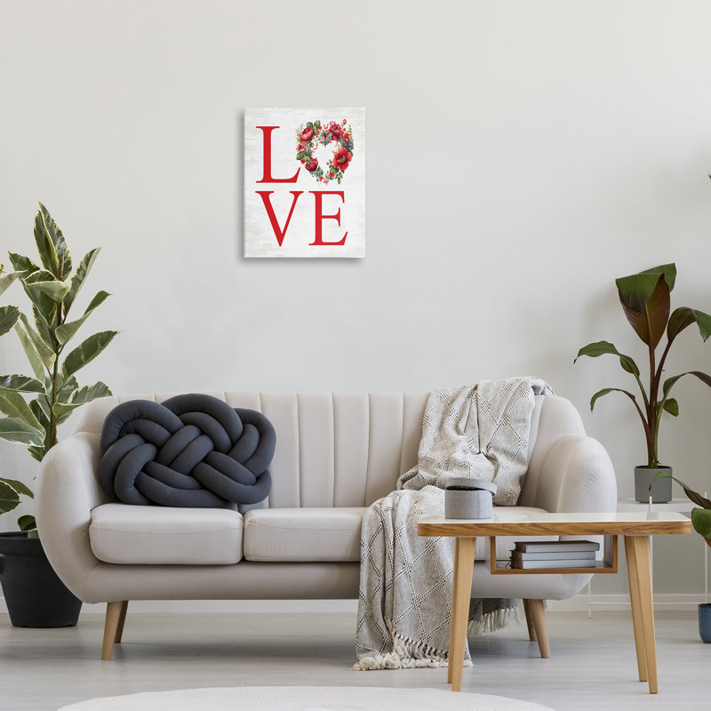 «Love with Heart Wreath», art mural sur toile par lettré et doublé, H 20 po x l 16 po