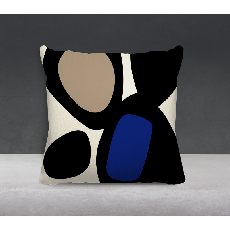 Coussin intérieur / extérieur en polyester filé Lara, 15 po x 15 po, Bleu marine / Blanc cassé
