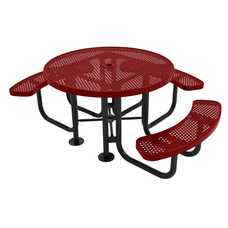 Table de pique-nique ronde de 117 cm (46 po), couleur bourgogne texturé, 46 In, Round 3-Seat, Punched Steel