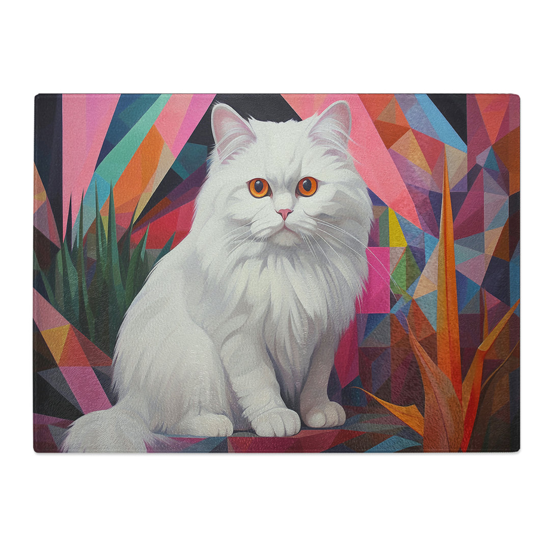 Persian Cat Geometric  Glass Chopping Board