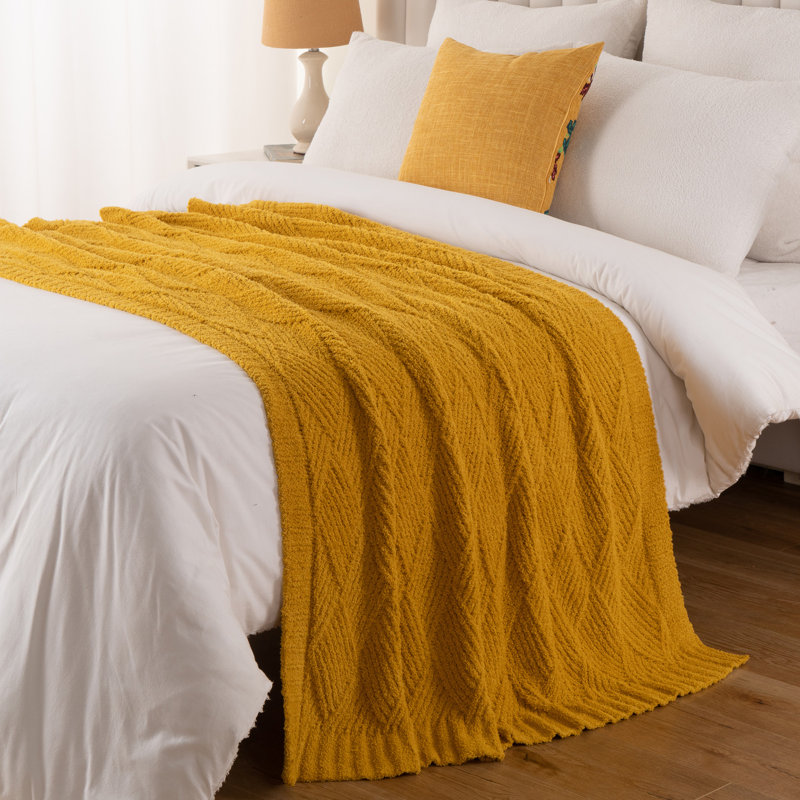 Couverture douce en peluche texturée, 50 po x 60 po, Jaune