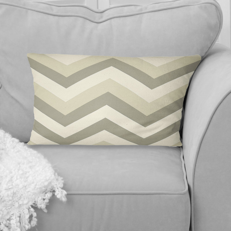 Coussin lombaire gris à motif de chevrons beige - Mid-Century