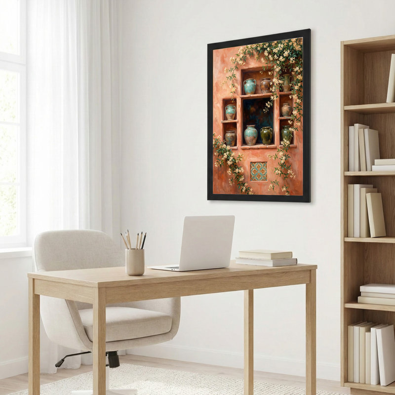Art mural sur toile noir encadré pour le salon, la chambre à coucher, le bureau ou le vestibule - Décoration murale décorative avec vases floraux