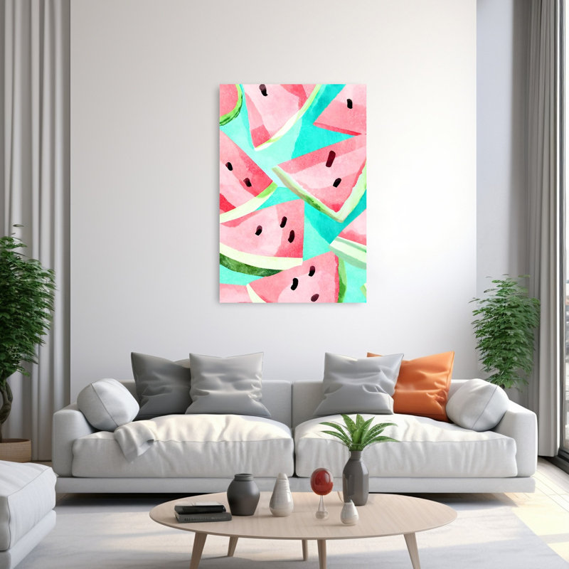 Refreshing Watermelon Pattern Colorful Vibrant Fruit Summer Wall Art Print 1 Piece Wrapped Canvas Wall Art