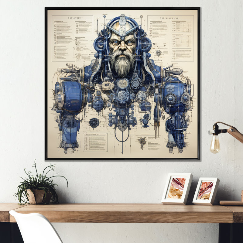 «Blue Giant Titan Blueprints III - Giants», art mural, Cadre flottant noir, H 36 po x l 36 po x P 1,5 po