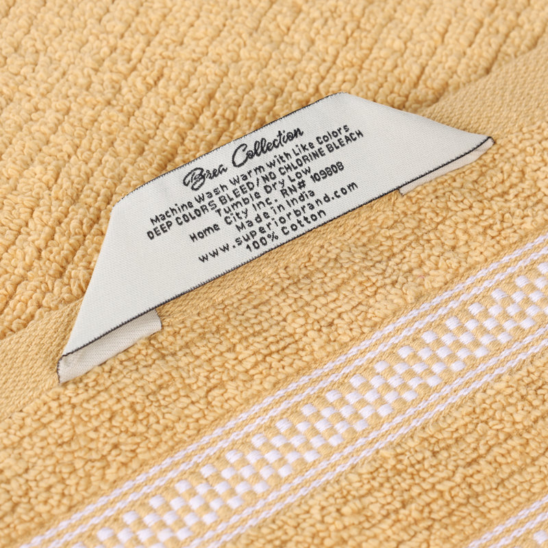 Tylique Zero Twist Cotton Ribbed Modern Geometric Border Soft Highly-Absorbent Hand Towel, Gold