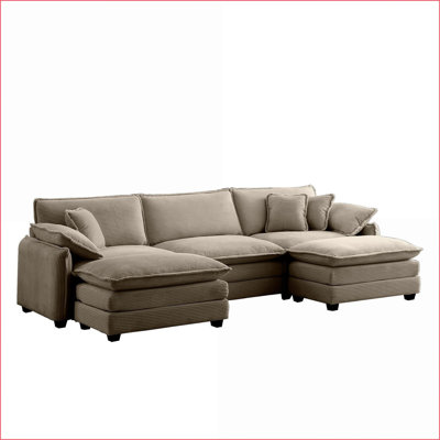 Canapé modulaire en U à 3 places avec 2 repose-pieds Repose-pieds convertible pour salon, cinéma maison | Chameau | Velours côtelé