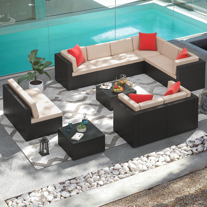 Canapé modulaire d'extérieur 12 pièces 12 pièces, Beige