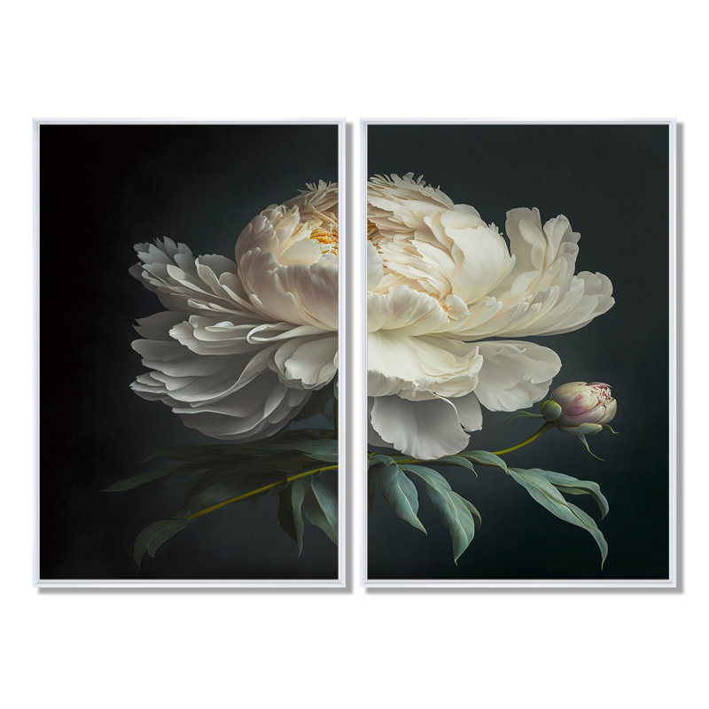 Blooming White Peony V - impressions sur toile de grandes pivoines, H 36 po x l 48 po, Blanc