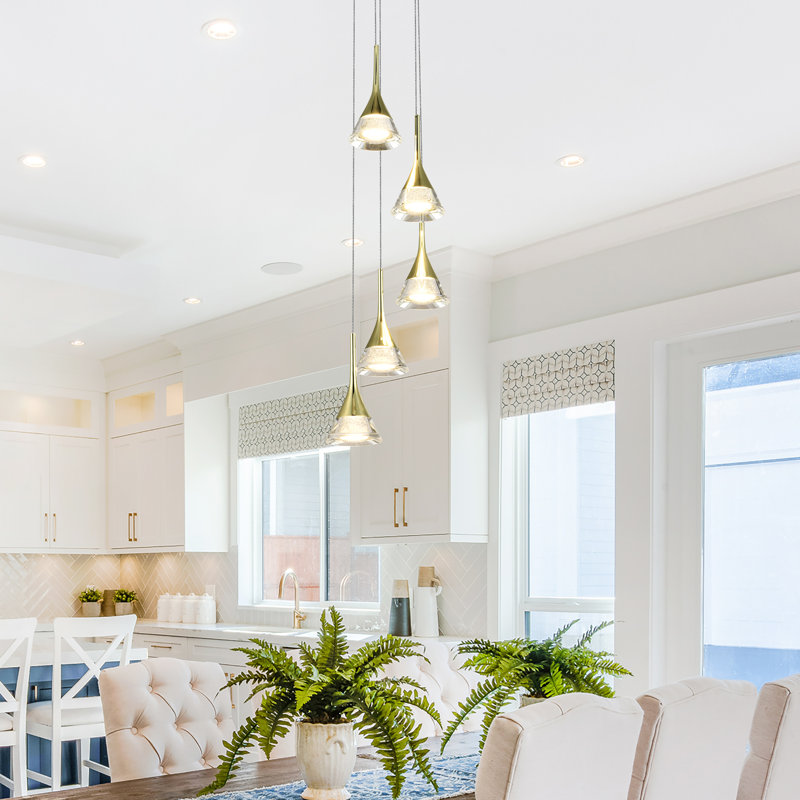 Amalfi 5-Light Height Adjustable ETL Certified Integrated LED Chandelier with Cone Shades, Polished Chrome