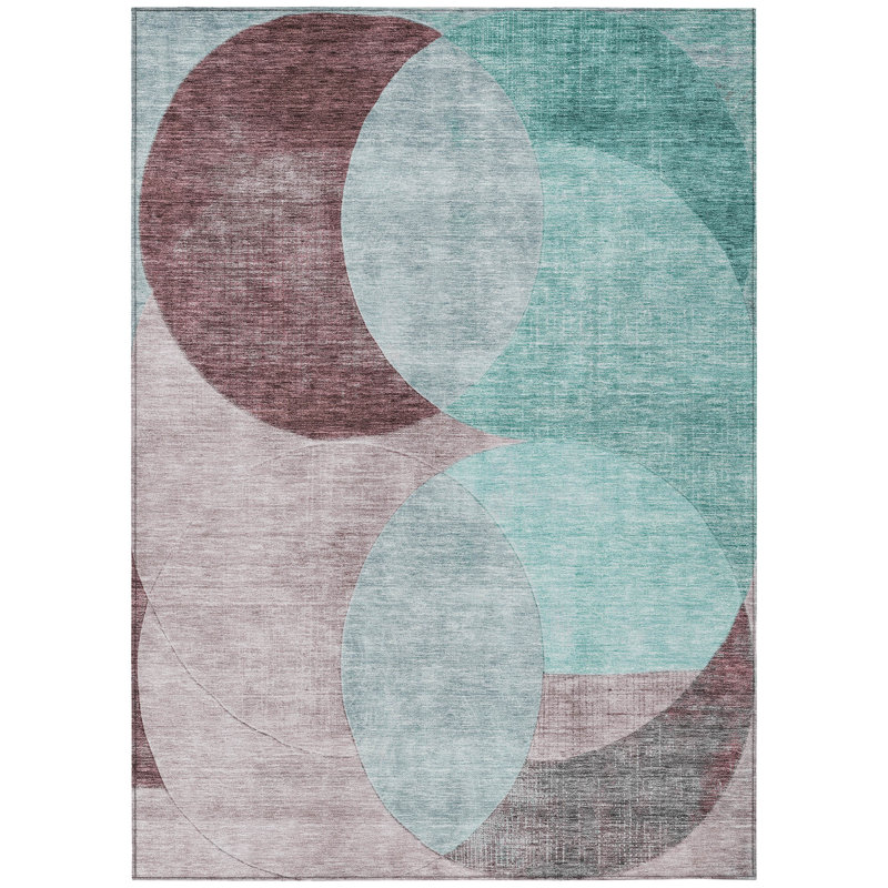 Henry Teal Washable Indoor-Outdoor Rug - , 3' x 5'