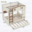 Lit superposé double avec lit gigogne, tablettes de rangement et crochets, bois massif, aucun sommier nécessaire, beige et naturel