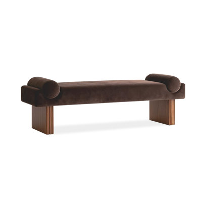 Brown Solid Wood Upholstered Bench