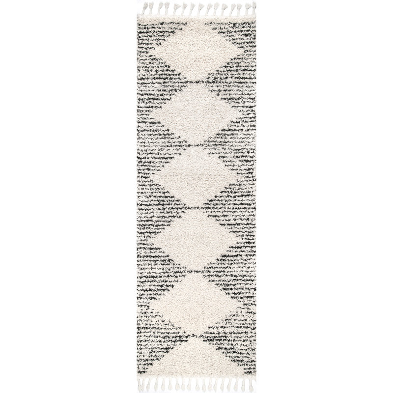 Reserve Trellis Shag Area Rug for Living Room Bedroom Dining Room Nursery, Off White/Charcoal, Runner 2'6" x 12'