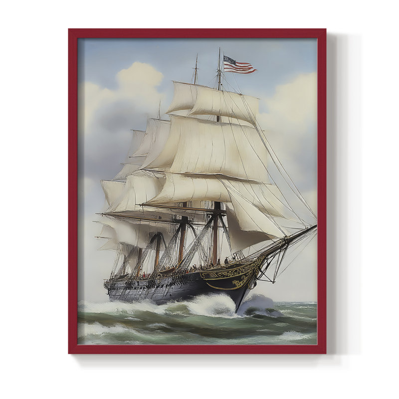 NAUTICAL Series LxxvII, reproduction encadrée - bois massif, 30" H x 24" W, Red