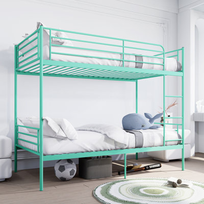 Bunk Bed with Ladder and high Guardrail, Able to Split, Metal Bunk Bed, Storage Space, Noise Free,Twin Over Twin Size