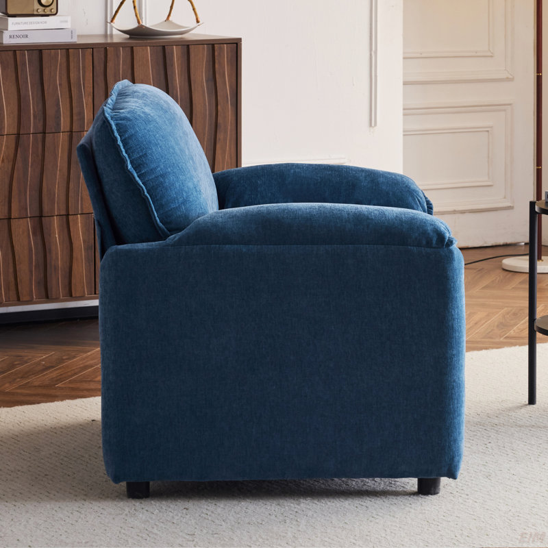 Oversized Chenille Lounge Chair, 38 Inch Wide, High Back Accent Armchair With Comfort Cushions, Blue Chenille