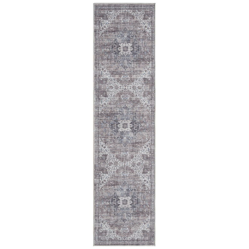 Kujawski Oriental Machine Washable Gray Area Rug, Runner 1'11" x 7'2"