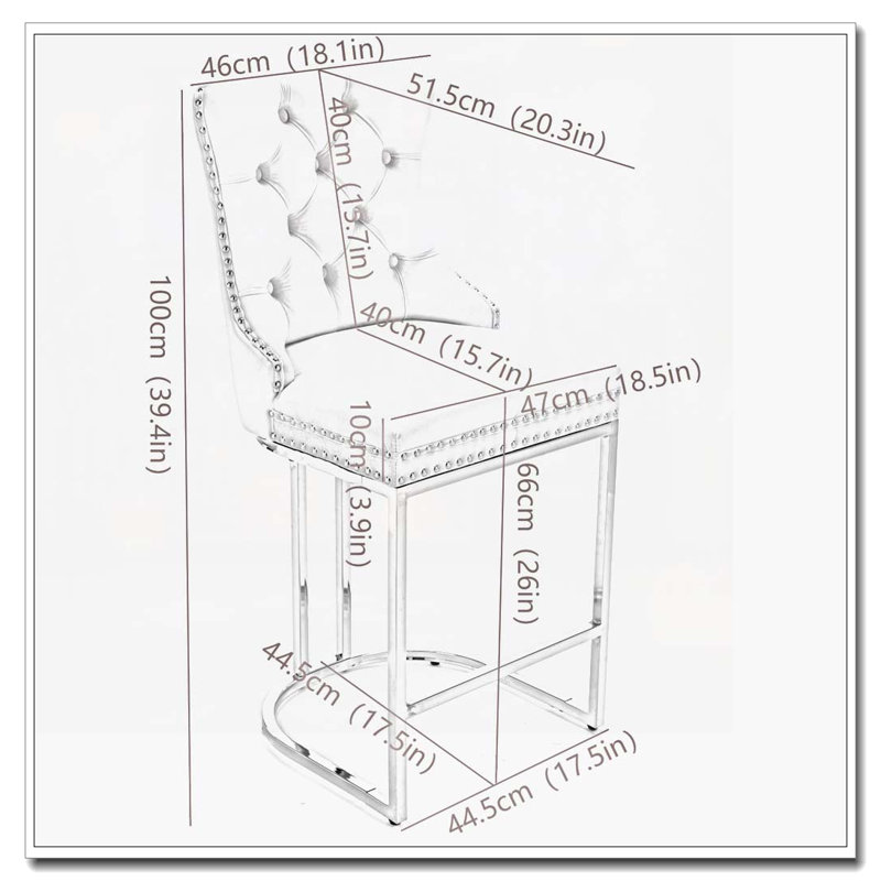 Tabourets de bar en velours avec dossier et garniture de rivets, Beige