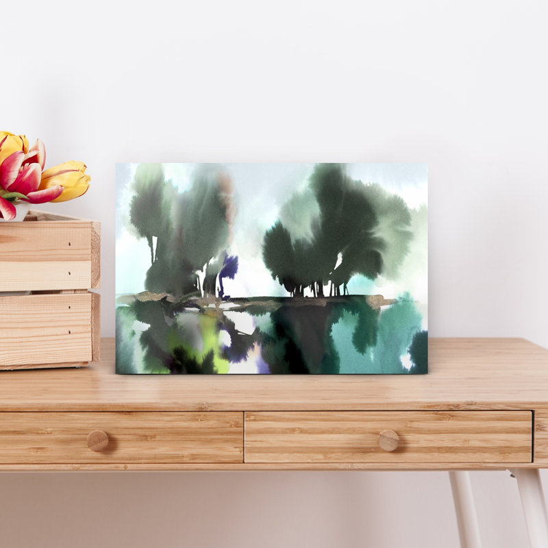 «Verdant Drift I Abstract Contemporary Landscape Nature», art mural, H 12 po x l 18 po