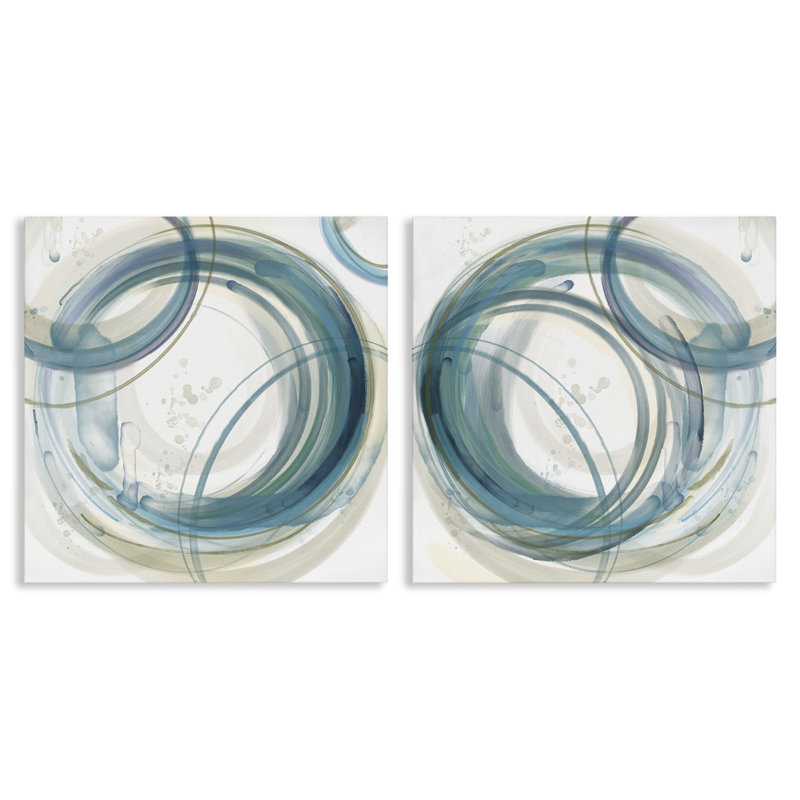 Ensemble de 2 toiles bleu sarcelle circulaires, conception par Nan, H 17 po x l 17 po