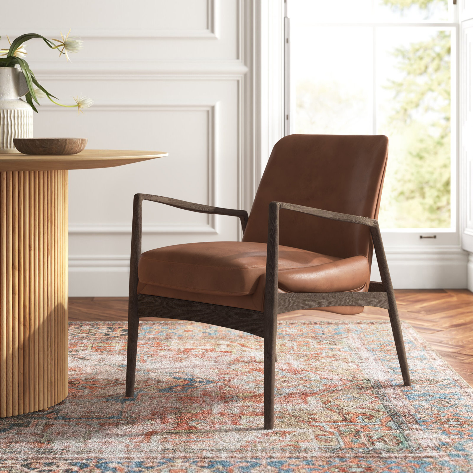 Batool Upholstered Armchair, Brandy Genuine Leather