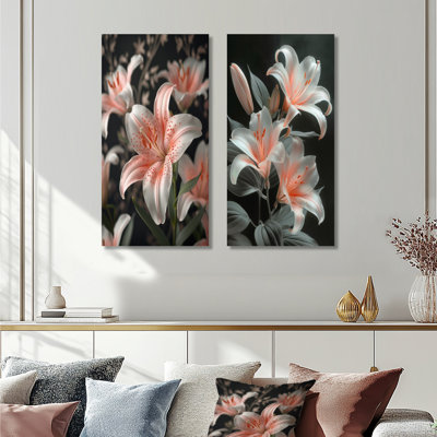 White And Pink Garden Lily Crystal Photo I - Lilies Wall Art 2 Pieces Set