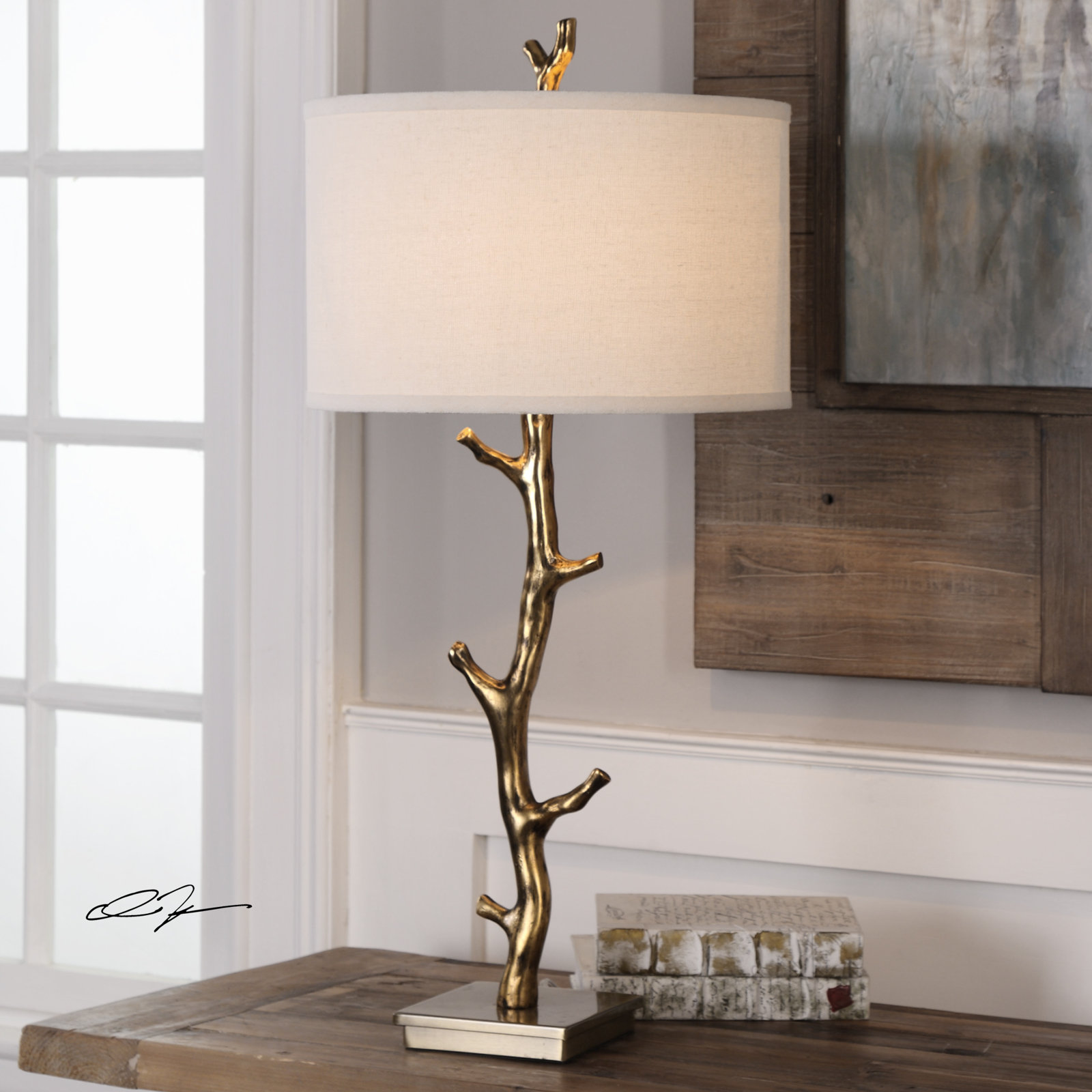 Hallie Metal Table Lamp Lamp, Plated Antiqued Gold, Ivory