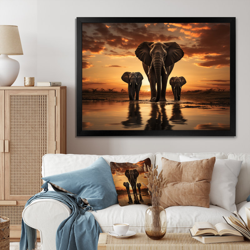 Elephant Shadows of Serenity III - impression, Cadre photo noir, H 24 po x l 32 po x P 1 po