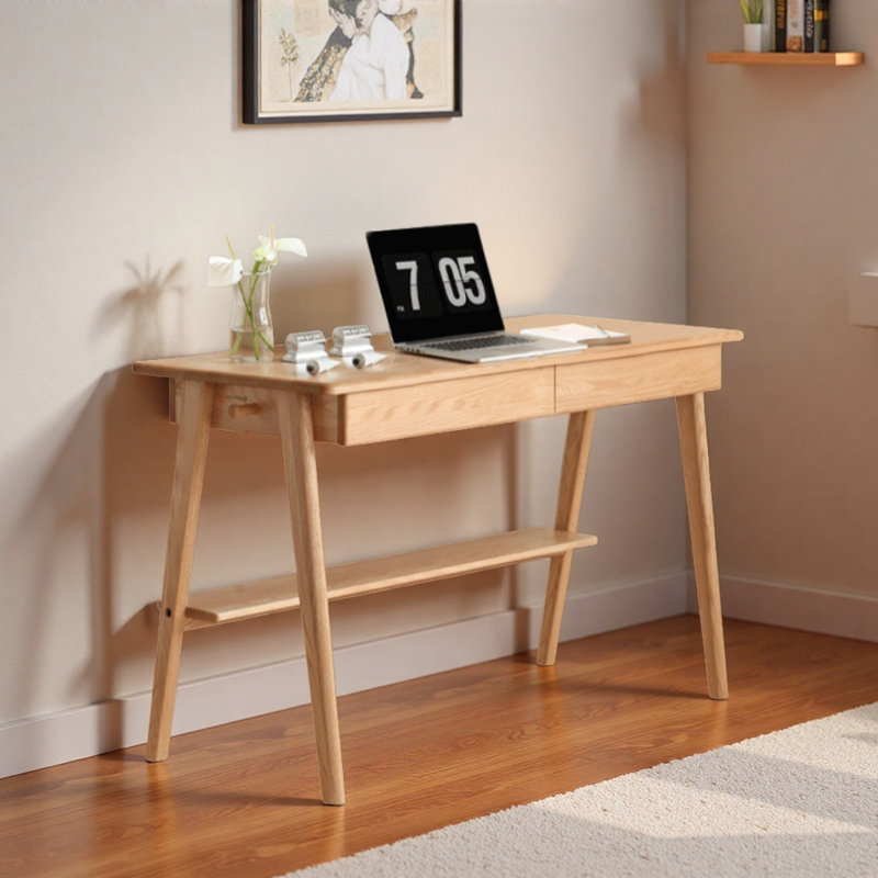 Simple And Practical Oak Storage Writing Desk, 29.52" H x 39.37" W x 19.68" D