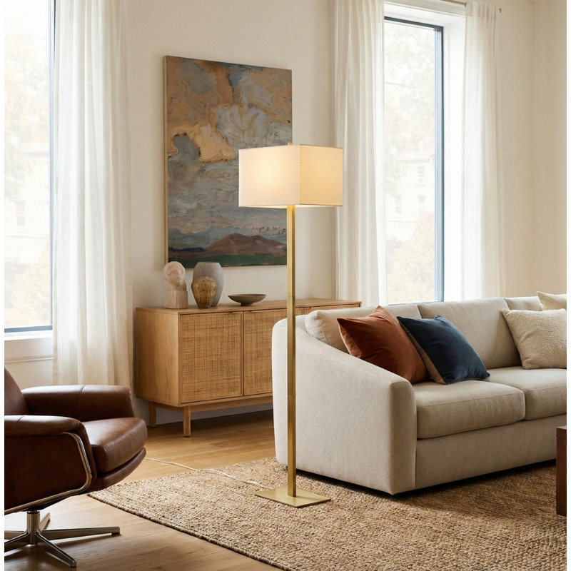 Stella 60 in. Mid-Century Modern LED Energy Efficient Floor Lamp with Fabric Shade