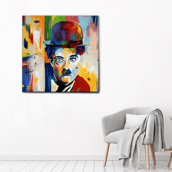 Quadro Charlie Chaplin Su Tela 100x100cm - Pronto Da Appendere, Stampa Alta Qualit&agrave;