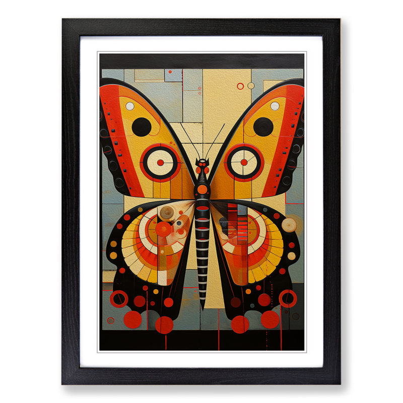 Butterfly Constructivism No.2 - Single Picture Frame Print on Wood, 46cm H x 34cm W x 2cm D, Black Framed