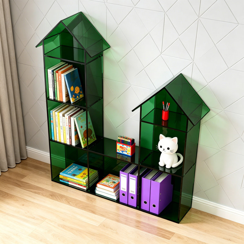Bibliothèque moderne en acrylique vert, (4 tablettes) H 53,15 po x l 39,37 po x P 9,84 po