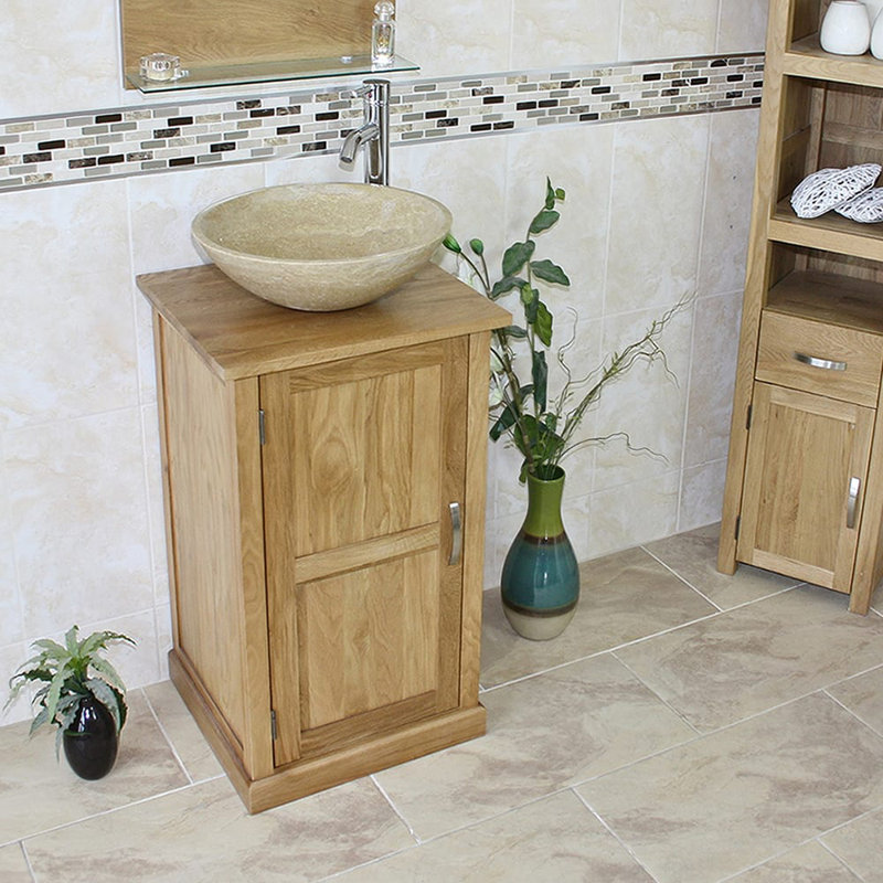 Cottrill 500 mm Freestanding Single Vanity with Vessel Ceramic Basin, Travertine