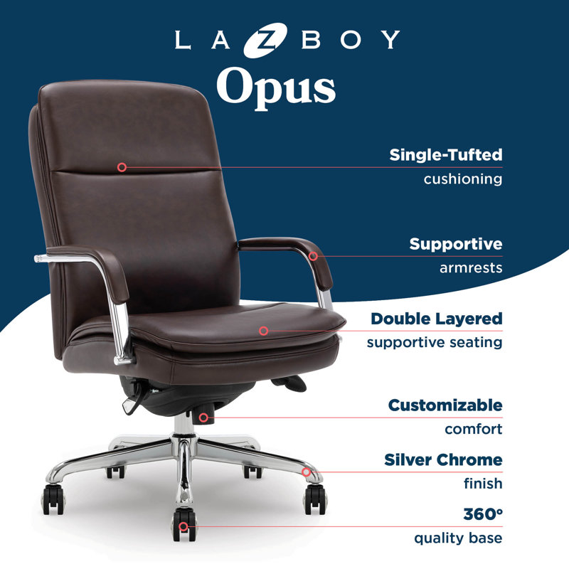Opus Leather Swivel Executive Office Chair, Black, Chrome
