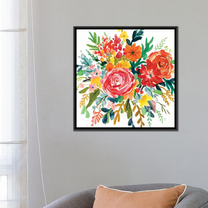 « brillante bouquet ii », reproduction d’impression sur toile, H 18 po x l 18 po x P 1,5 po, Toile avec cadre noir