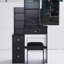 Table de coiffeuse noire avec tabouret rembourré et miroir coulissant, rangement multicouche pour les petites chambres à coucher, siège compact de style américain, très grand espace de chambre étroite à couches multiples-1144718445
