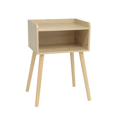 15.75'' W Mid-Century Nightstand - Solid Wood Legs, Natural Finish - Small Space Storage