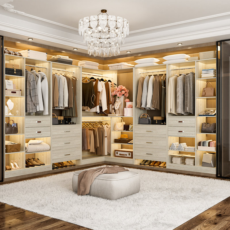 100” x100” Closet System with Wooden Drawer(Adjustable Width), White Oak