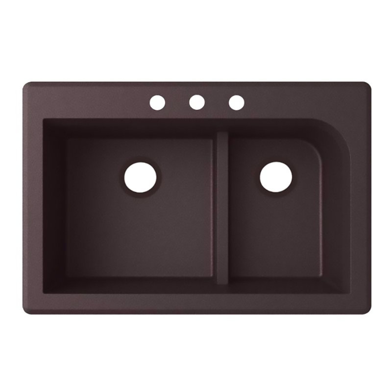 33'' L Mounting / Installation Required Double Bowl Quartz Kitchen Sink, Espresso, 3 Hole 3B