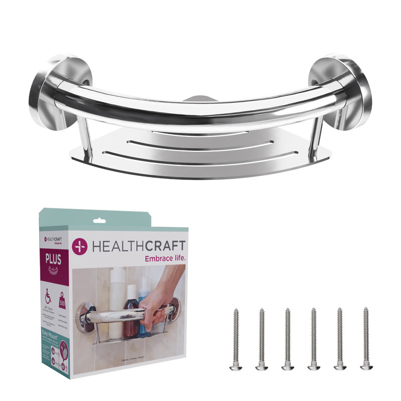 PLUS Corner Shelf 9.5", Grab Bar for Bath and Shower Safety (500 lb. Capacity), Chrome