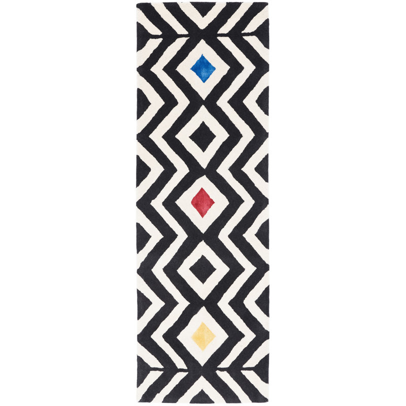 Sandweiler Hand Tufted Wool And Viscose Geometric Rug, Runner 2'6" x 8'